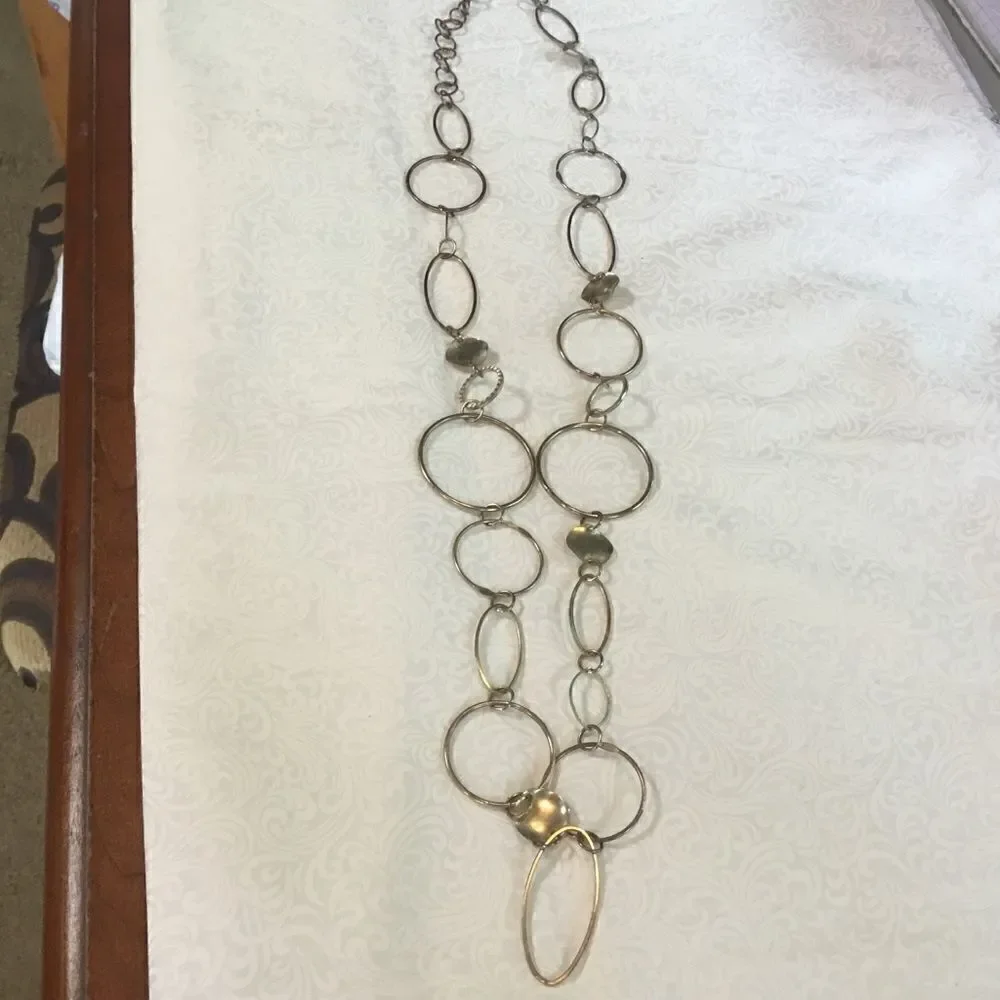 Brass Tone Circles & Ovals Necklace